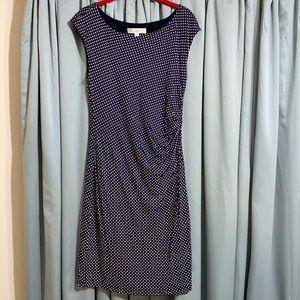 Ann Taylor Loft polka dot side-shirred dress in navy